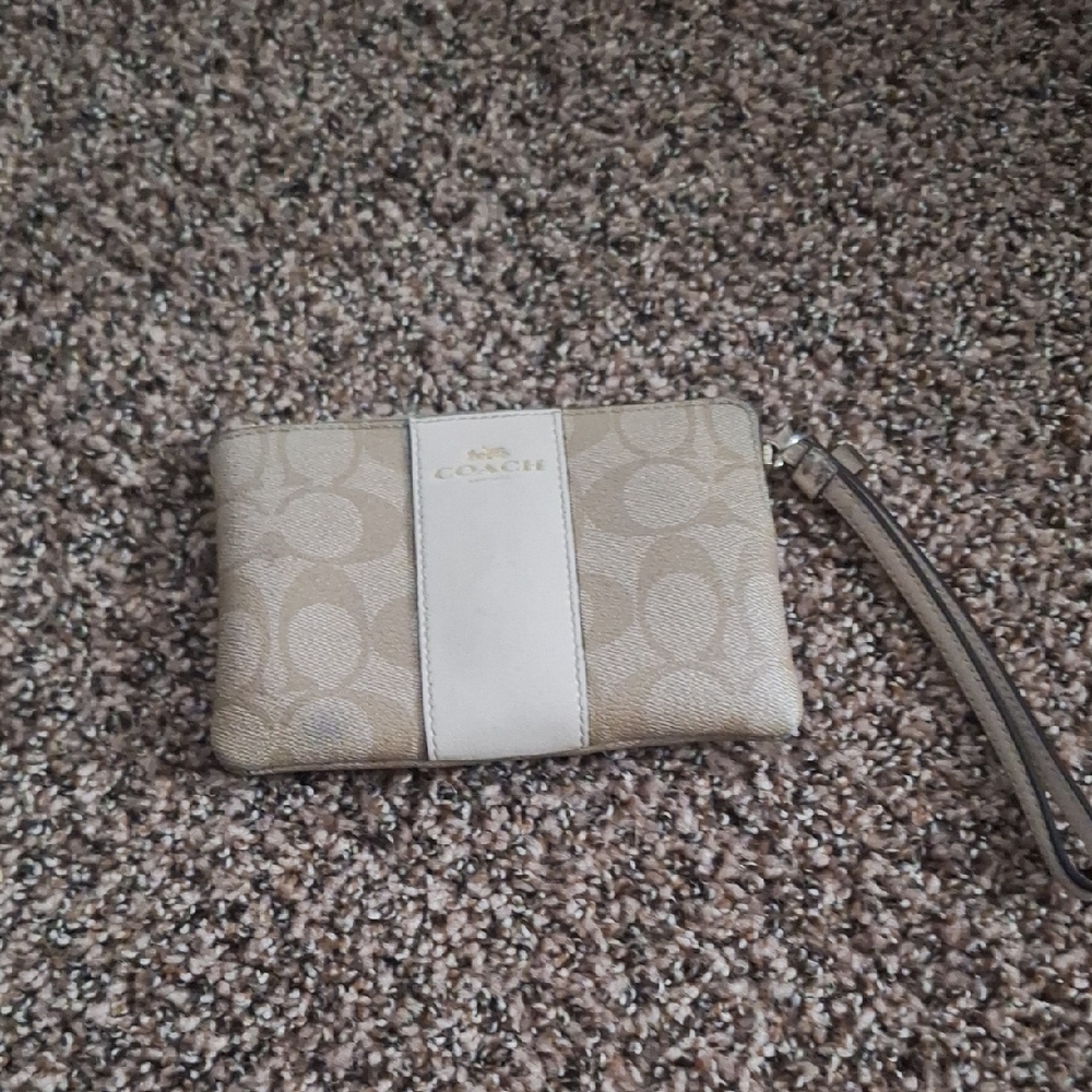 Coach Beige and Chalk Leather Accent Wristlet